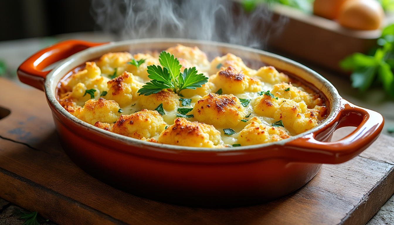 découvrez notre recette rapide et délicieuse de gratin de chou-fleur facile à préparer. un plat savoureux parfait pour un repas simple et gourmand.