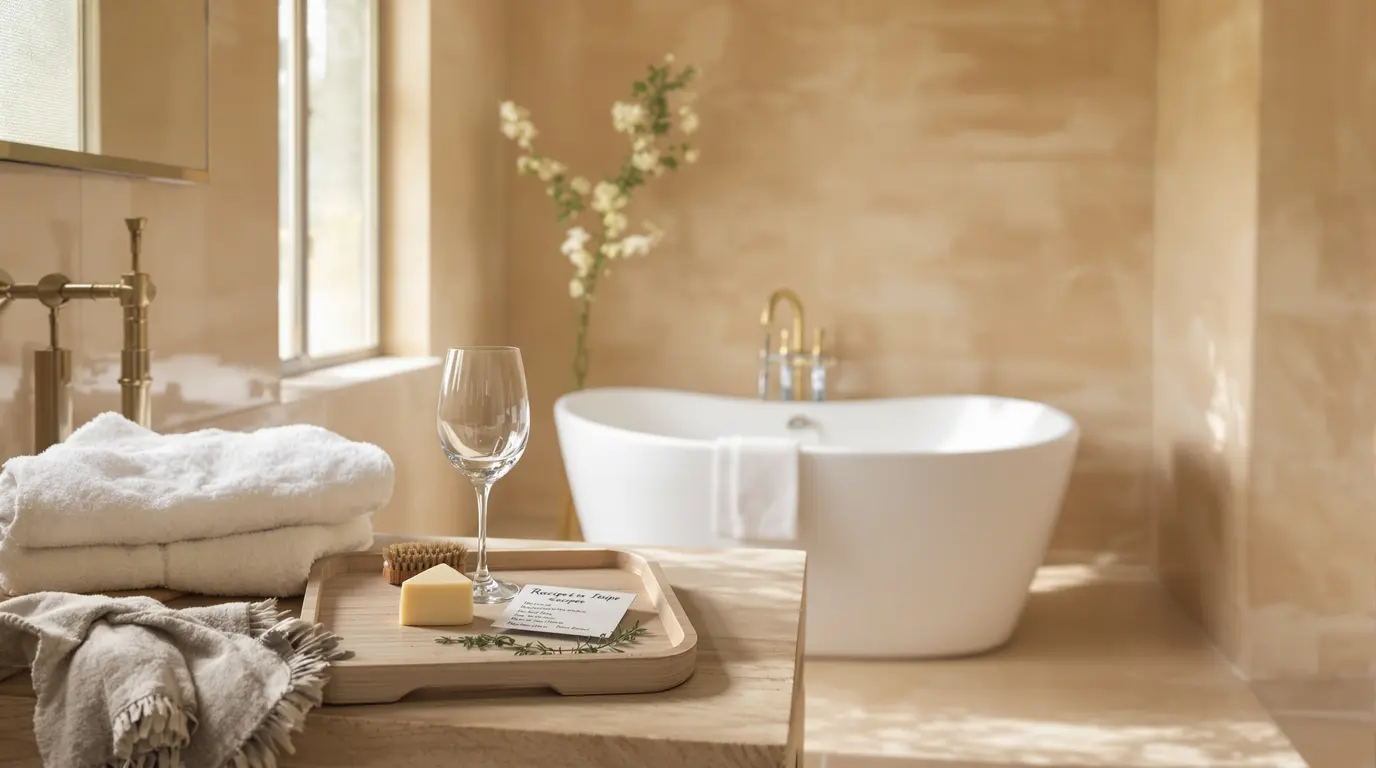 Salle de bain travertin et bois : ambiance spa chaleureuse salle de bain travertin et bois